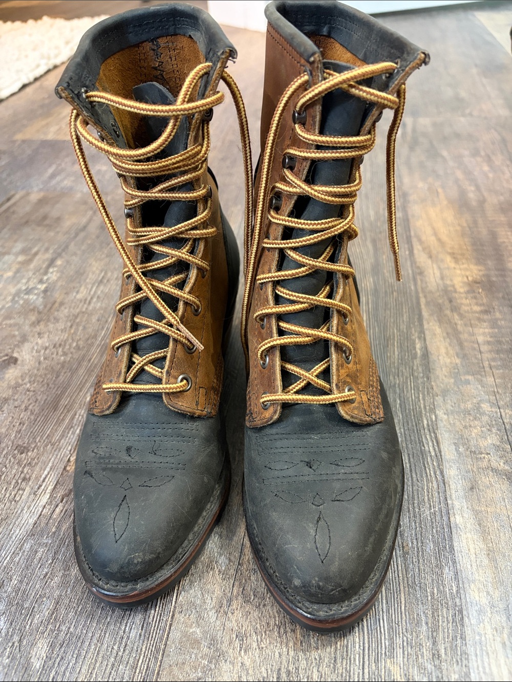 Men's Brown and Black Leather Lace-Up Work Boots